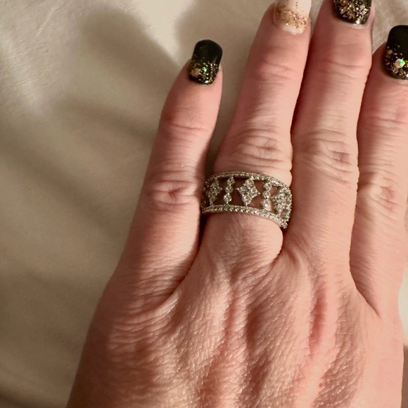 LaFonn Silver and CZ Ring Wide Band With Openwork Filigree Ring Size 7 - Picture 2 of 4
